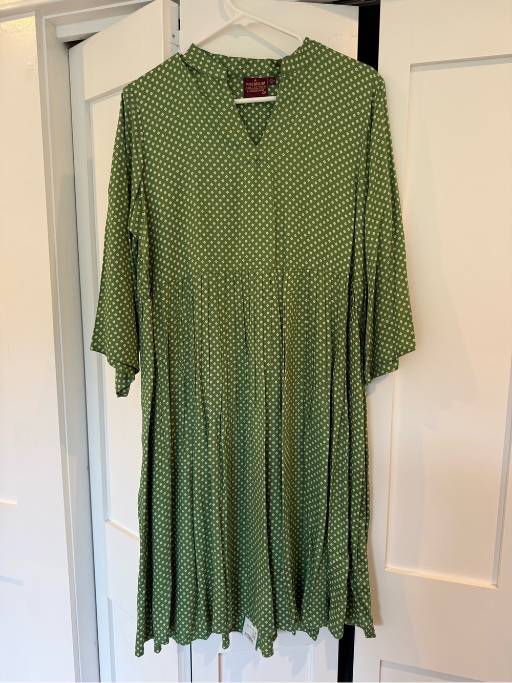 Green Polka Dot V-Neck Silk Swing Dress Size XL